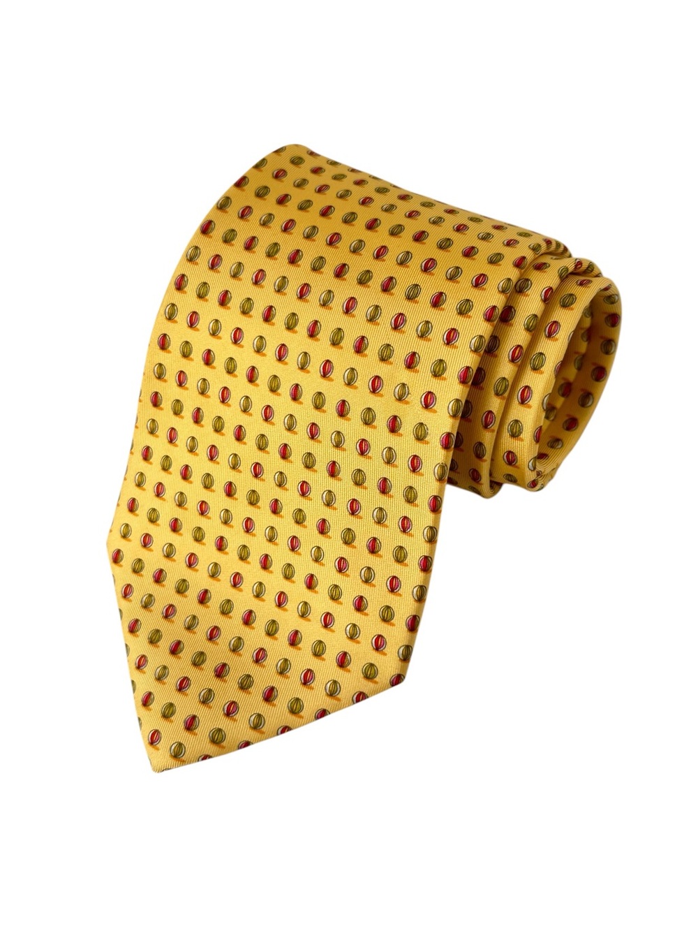 Salvatore Ferragamo Yellow Silk Tie with Red and Brown Dot Motif